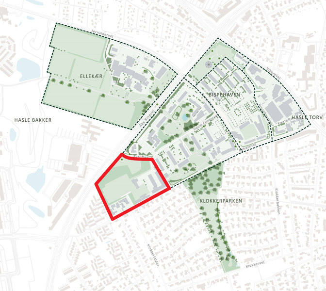 Grafik der viser Elkvarterets placering i områdets sydlige del